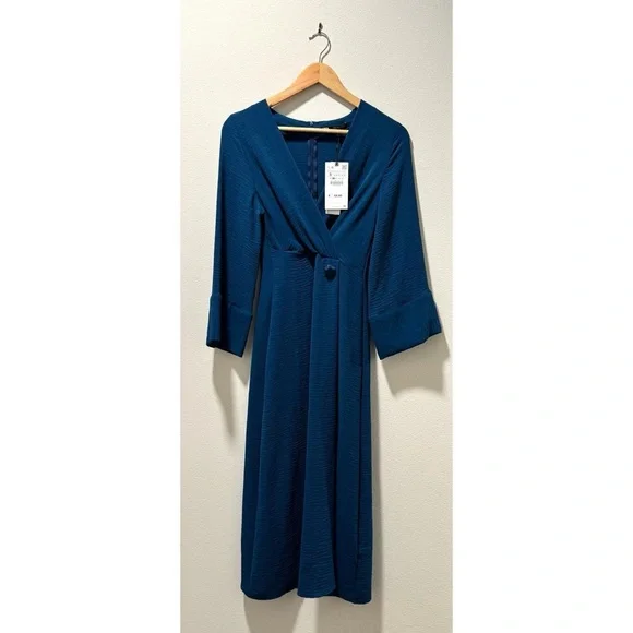 NWT Zara Textured Teal Dress - Picture 1 of 5